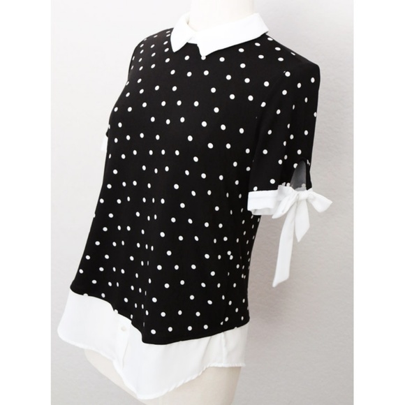 Polka Dots Peterpan Collar Bow Cuffs Layered Top - Picture 4 of 8
